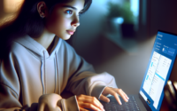 A child using a computer Description automatically generated